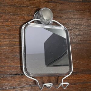 Shower Mirror Locking Suction Silver-Grey with Handy Hooks Bathroom Accessory